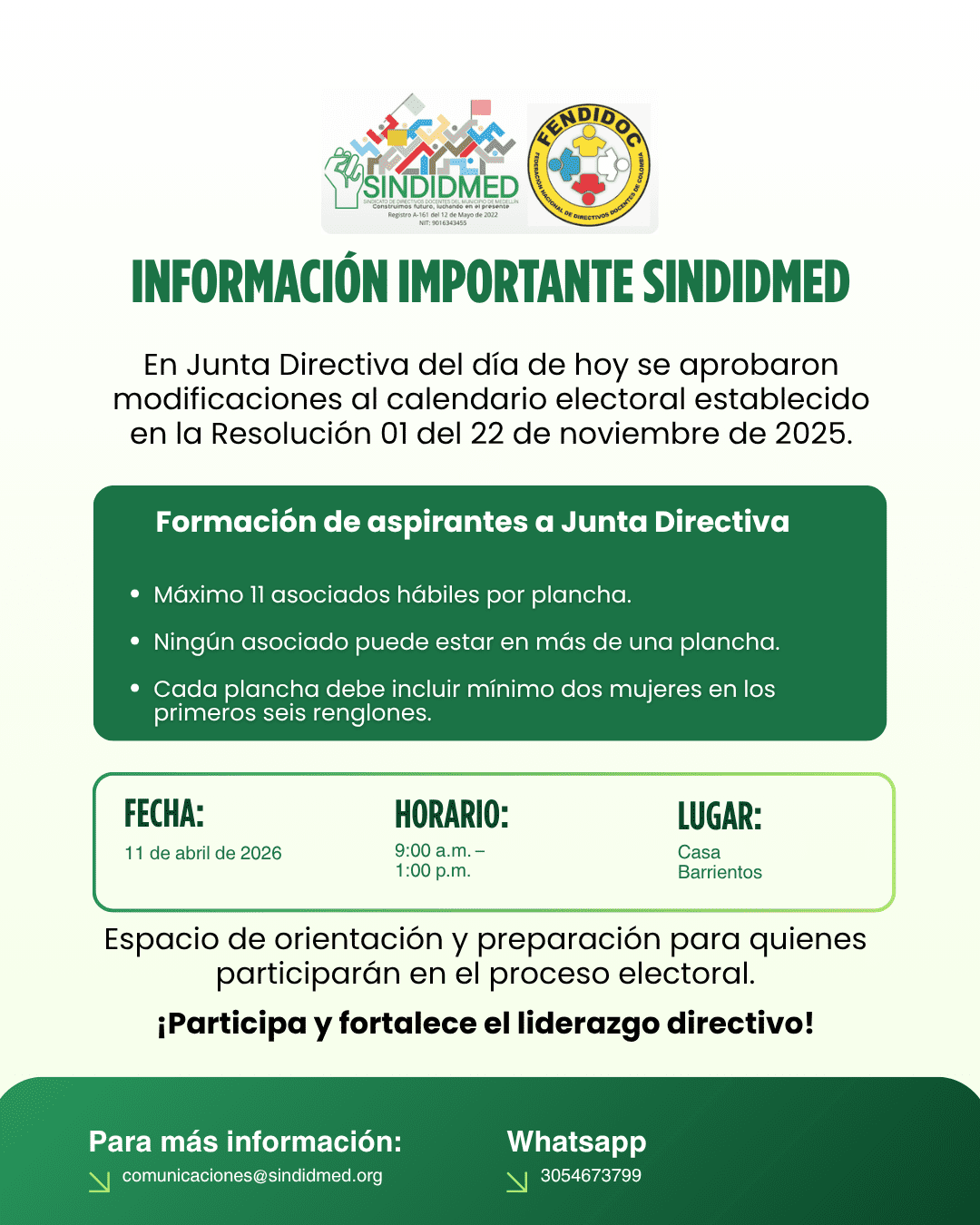 Información importante SINDIDMED